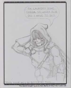 Remove R Comic (aka rm -r comic), by Gary Marks:Taskmaster 
Dialog: 
Ug.  My wife is going to kill me if I don't remember what chores need to be done. 
 
Panel 1 
Taskmaster: OK. LAUNDRY DONE. CHECK. SO, WHAT ELSE DID i HAVE TO DO? 
Caption: YOU'D THINK HE'D BE BATTER AT THIS... 