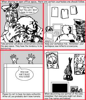 Remove R Comic (aka rm -r comic), by Gary Marks:Open office etiquette